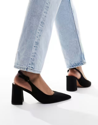 BUDDINGTON-mid block heels in black suedette