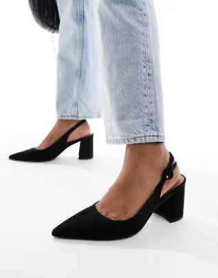BUDDINGTON-mid block heels in black suedette