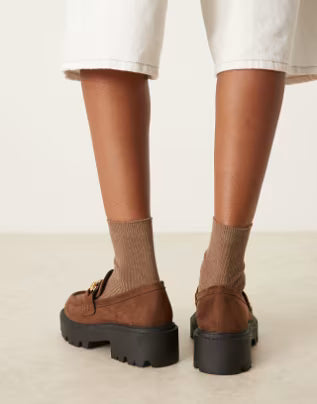 BUDDINGTON-chunky chain detail loafers in chocolate suedette