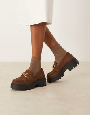 BUDDINGTON-chunky chain detail loafers in chocolate suedette
